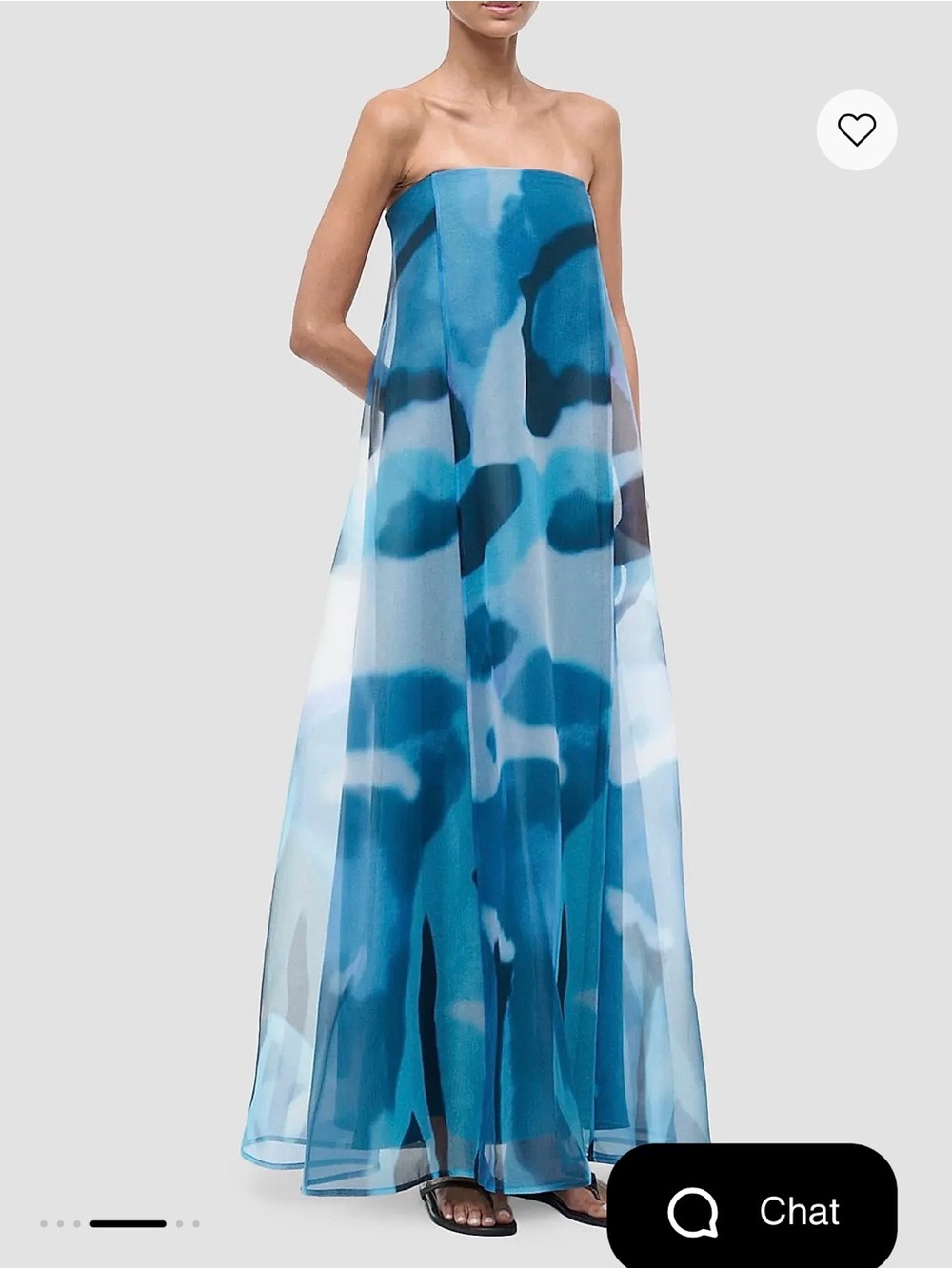 STAUD Strapless Teal and Sky Blue Watercolor Maxi Dress